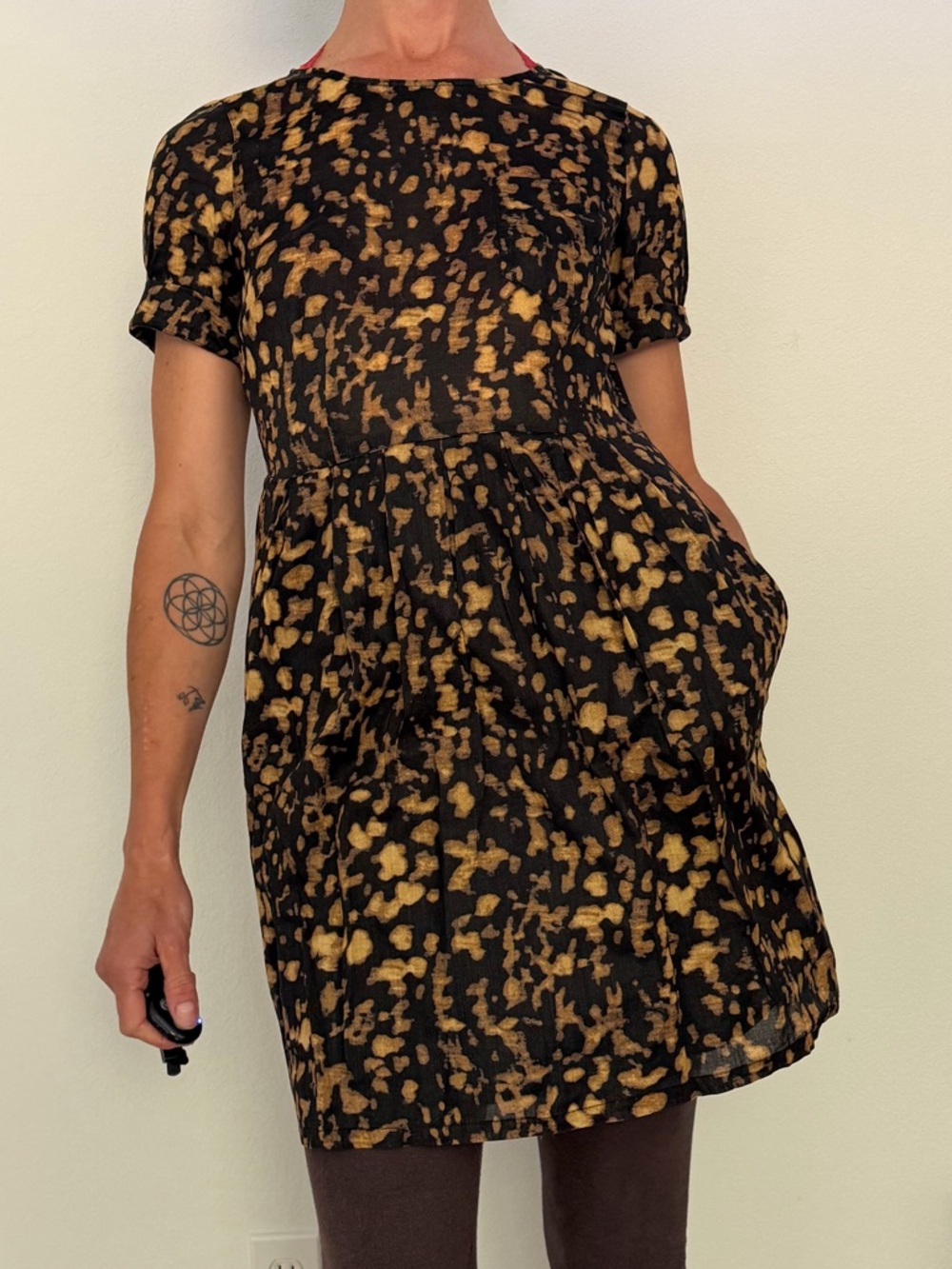 Broadway & Broom Cotton Black and Tan Short Sleeve Mini Dress with Pockets!